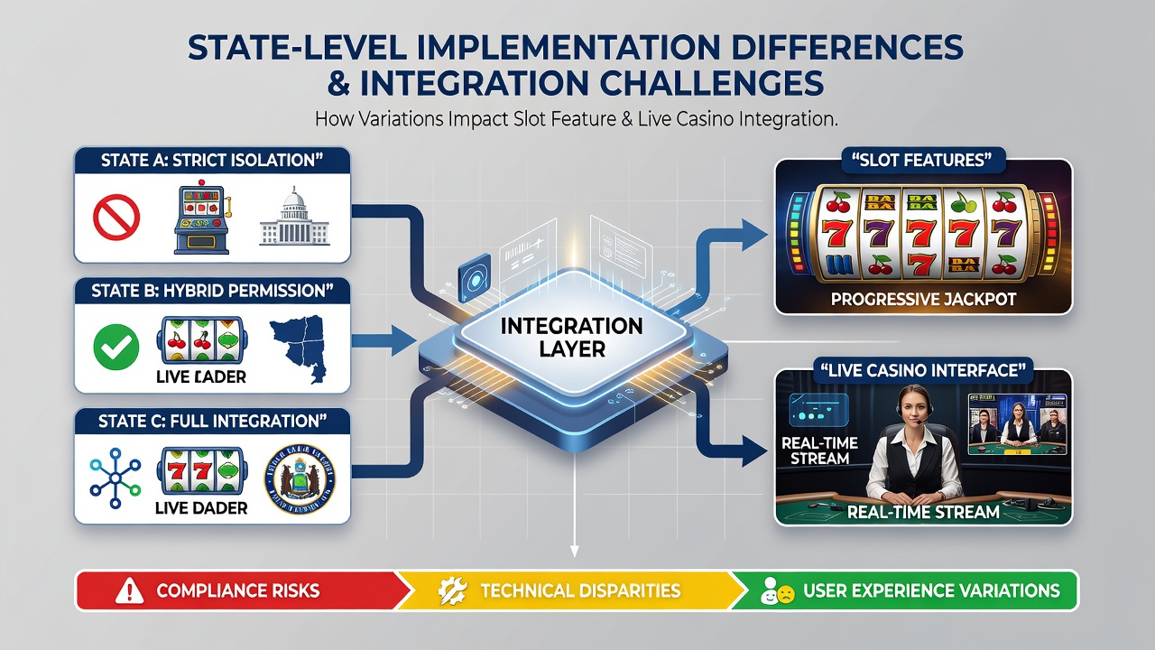 Illustration der technischen Integration von Slot- und Live-Elementen auf mobilen Plattformen unter Berücksichtigung regionaler Vorgaben