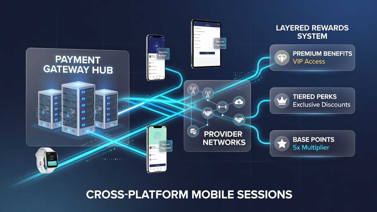 Mobile Cross-Platform-Sessions mit integrierten Belohnungssystemen und Zahlungsnetzwerken